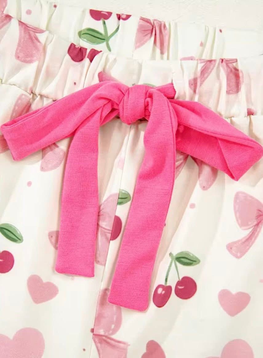 BOW CHERRY PAJAMA SHORT SET