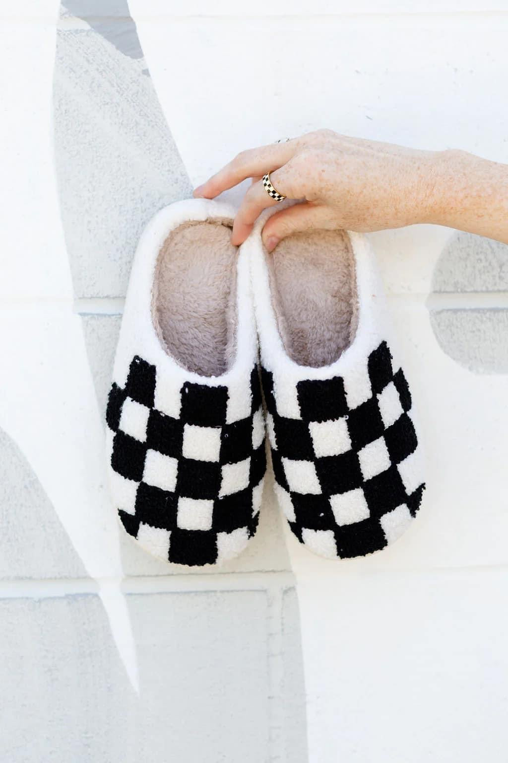 Checkered Slippers Black