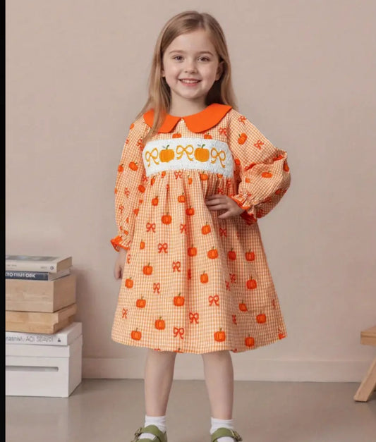 Fall pumpkin bow dress