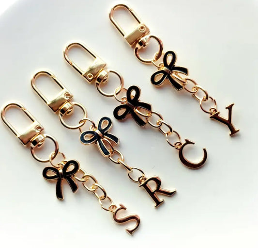 Bow initial keychain charm